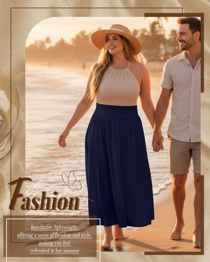 Plus Size Maxi Skirt for Curvy Women Pockets 2026 Ankle Length High Waisted Pleated Flowy a Line Summer Long Skirt