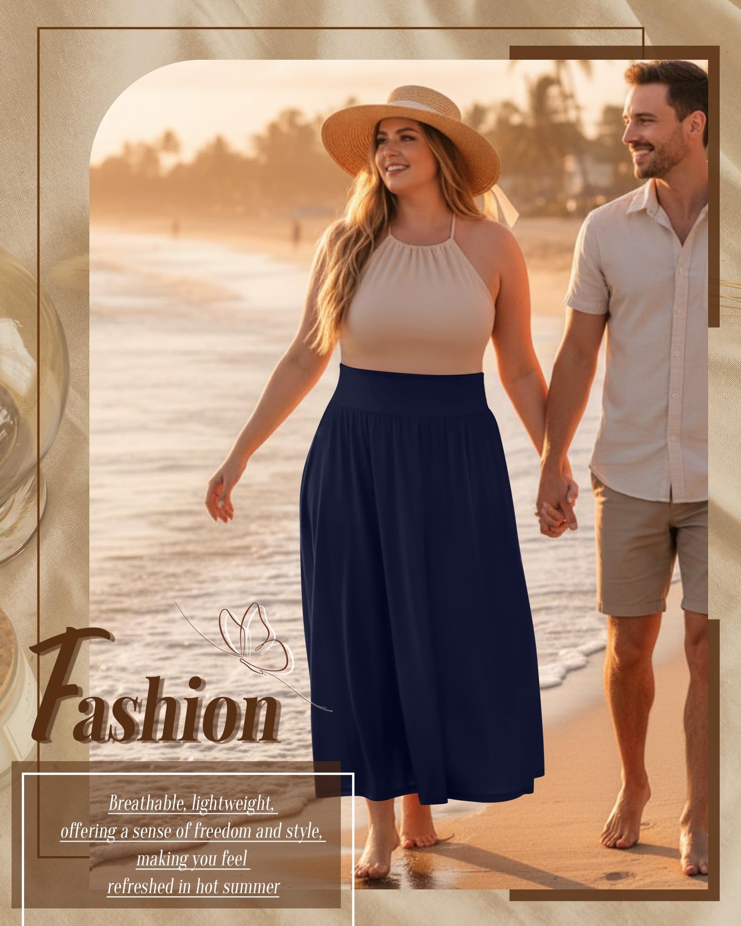 Plus Size Maxi Skirt for Curvy Women Pockets 2026 Ankle Length High Waisted Pleated Flowy a Line Summer Long Skirt