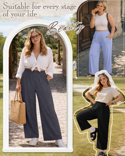 Evervibe 3 Pack Women Plus Size Wide Leg Pants Loose Fit Palazzo Lounge Yoga Sweatpants High Waist Casual Pajamas Pants