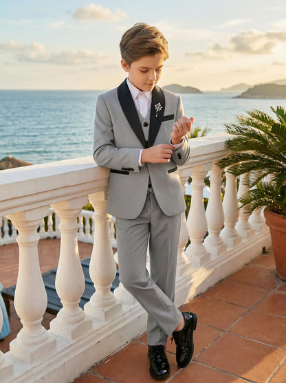 Boy Suits Tuxedo Slim Fit Suit for Boys Kids Toddler Dress Outfit with Coat, Pants, Vest Set No Tail