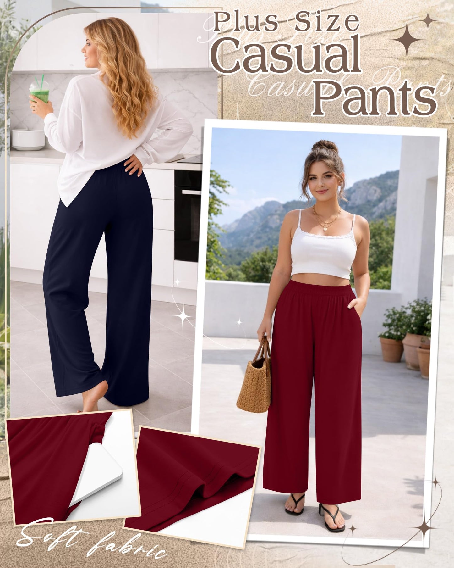Evervibe 3 Pack Women Plus Size Wide Leg Pants Loose Fit Palazzo Lounge Yoga Sweatpants High Waist Casual Pajamas Pants