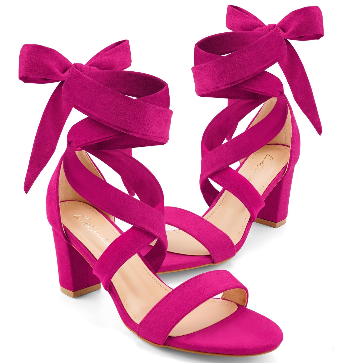 Leticia Strappy Heels for Women Chunky Heel Sexy Open Toe Lace Up Block Heels Comfortable High Heeled Sandals for Women Dressy Summer
