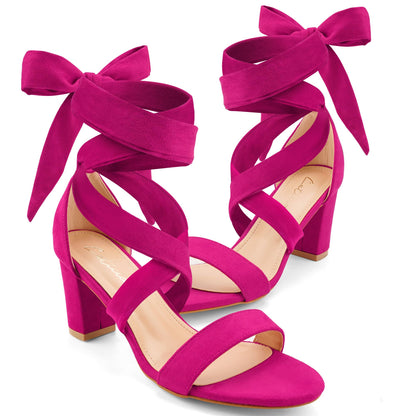 Leticia Strappy Heels for Women Chunky Heel Sexy Open Toe Lace Up Block Heels Comfortable High Heeled Sandals for Women Dressy Summer