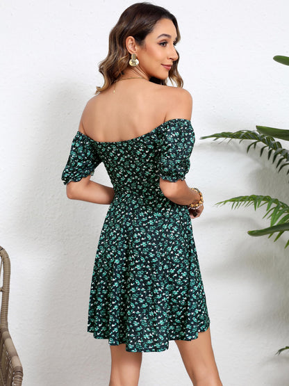 Missufe Women's Puff Short Sleeve Fit and Flare Casual Drawstring Floral Mini Sun Dresses 2025 Summer Vacation