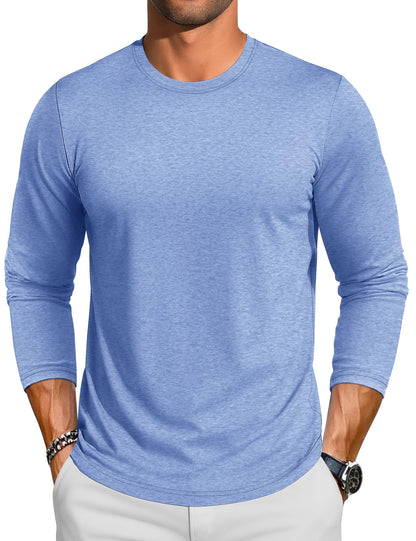 TACVASEN Long Sleeve Shirts for Men Cotton Soft Crew-Neck Moisture Wicking Mens Undershirt Comfort Solid Basic T Shirt