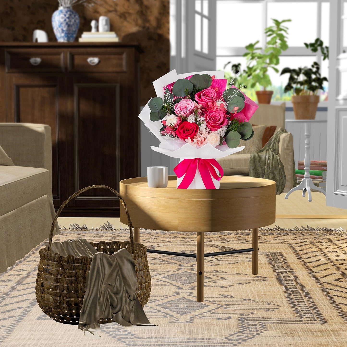 Perfectione Roses 4 Roses Mixed Bouquet for Mother's Day, Flowers for Delivery, Preserved Flowers Birthday Gift for Women Mom Wife Grandma Her, Dusty Rose