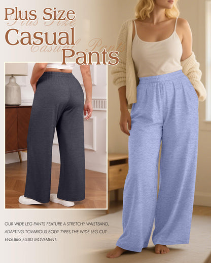 Evervibe 3 Pack Women Plus Size Wide Leg Pants Loose Fit Palazzo Lounge Yoga Sweatpants High Waist Casual Pajamas Pants