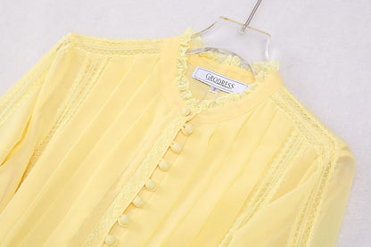 Women's 2026 Spring Fall Midi Dress with Belt Casual Long Sleeve Lace V Neck Pleated A Line Flowy Dresses for Work or Daily