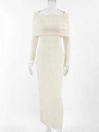 Off-Shoulder Textured Knit Maxi Dress