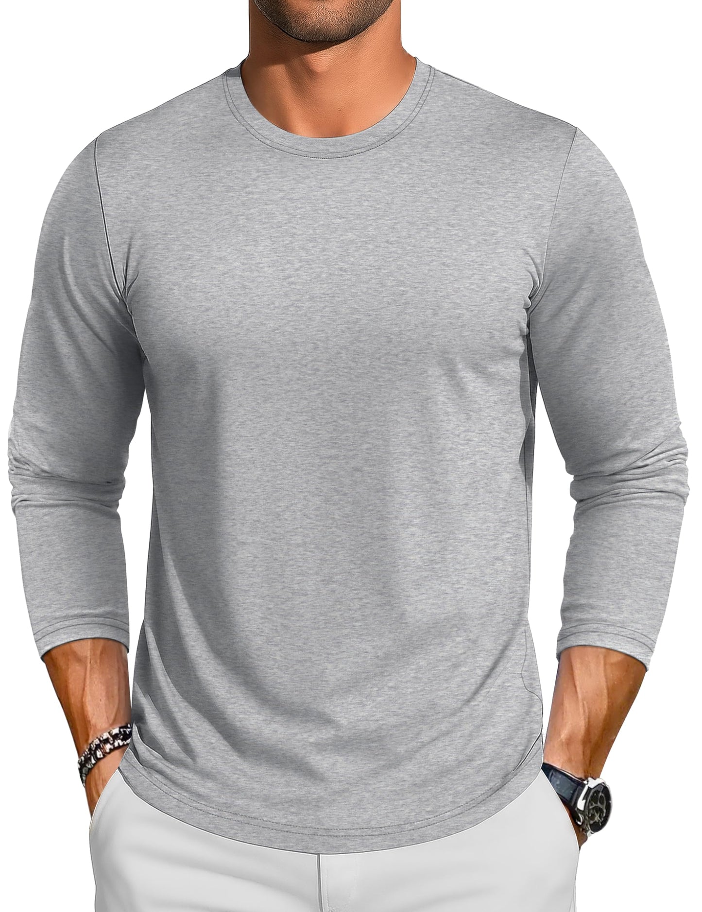 TACVASEN Long Sleeve Shirts for Men Cotton Soft Crew-Neck Moisture Wicking Mens Undershirt Comfort Solid Basic T Shirt