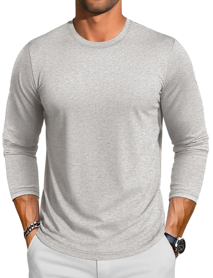 TACVASEN Long Sleeve Shirts for Men Cotton Soft Crew-Neck Moisture Wicking Mens Undershirt Comfort Solid Basic T Shirt