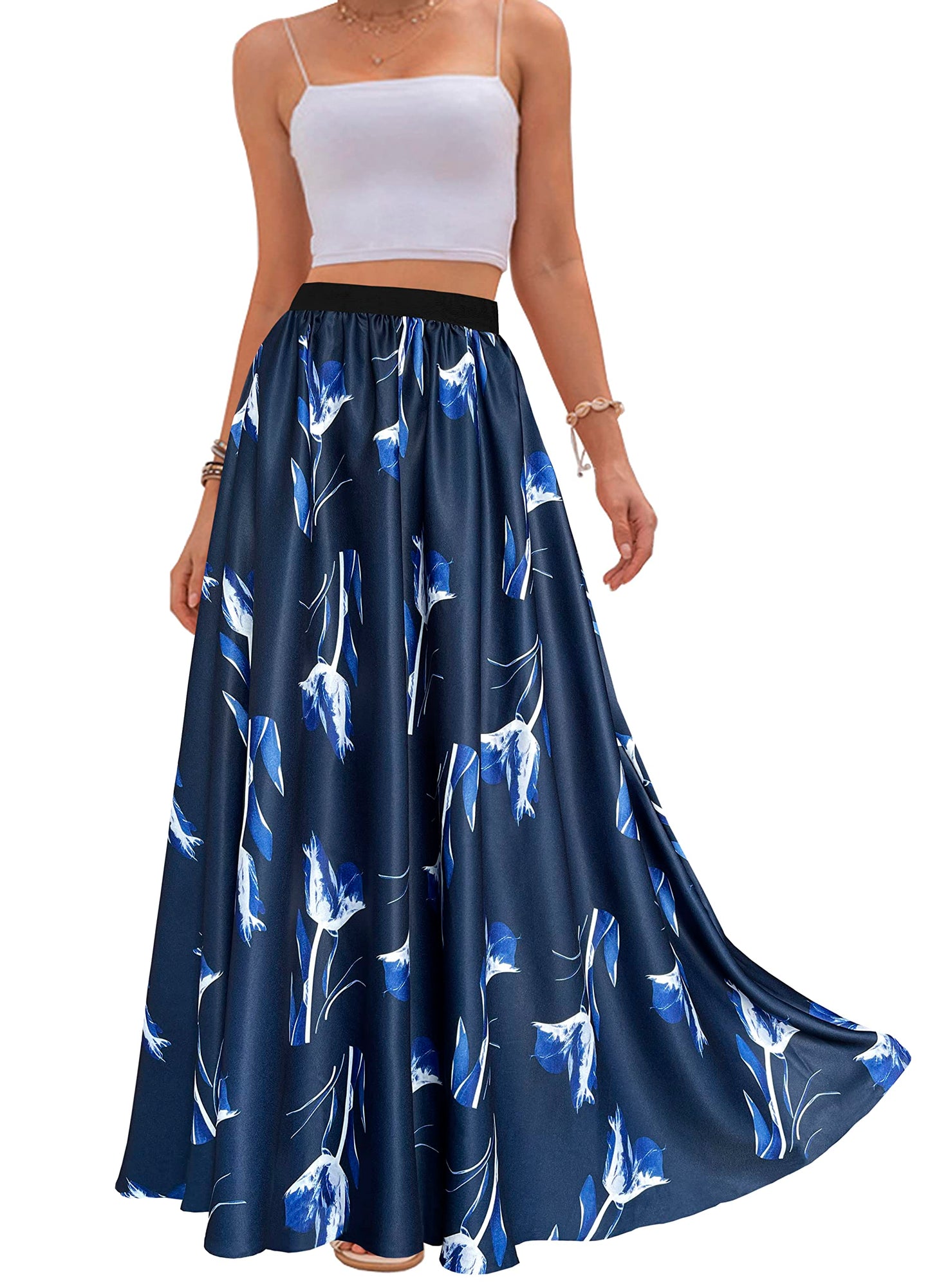 Women's Chiffon Stripe Maxi Skirt High Waist Mopping Floor Skirts