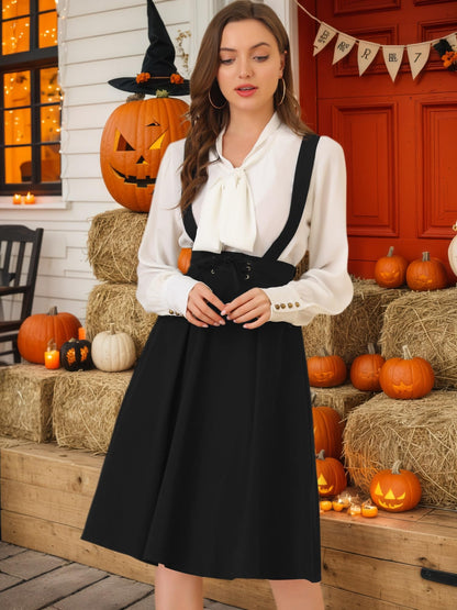 Allegra K Women's Cute Suspender Skirt High Waist Overall Corset Skater Skirt Short Mini Dress