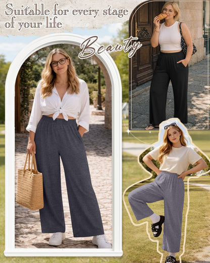 Evervibe 3 Pack Women Plus Size Wide Leg Pants Loose Fit Palazzo Lounge Yoga Sweatpants High Waist Casual Pajamas Pants