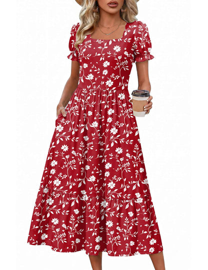 Zeagoo Summer Dresses for Women Flowy Casual Midi Dress Short Sleeve Tiered Dress Beach Vacation Sundresses with Pockets