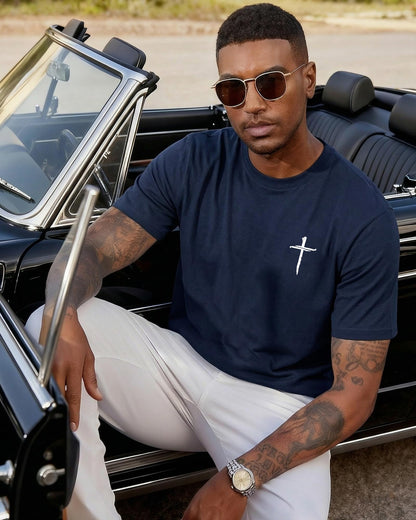 Aiyino Mens Cotton Christian Cross Graphic T Shirt Minimal Faith Casual Crew Neck Tee for Church
