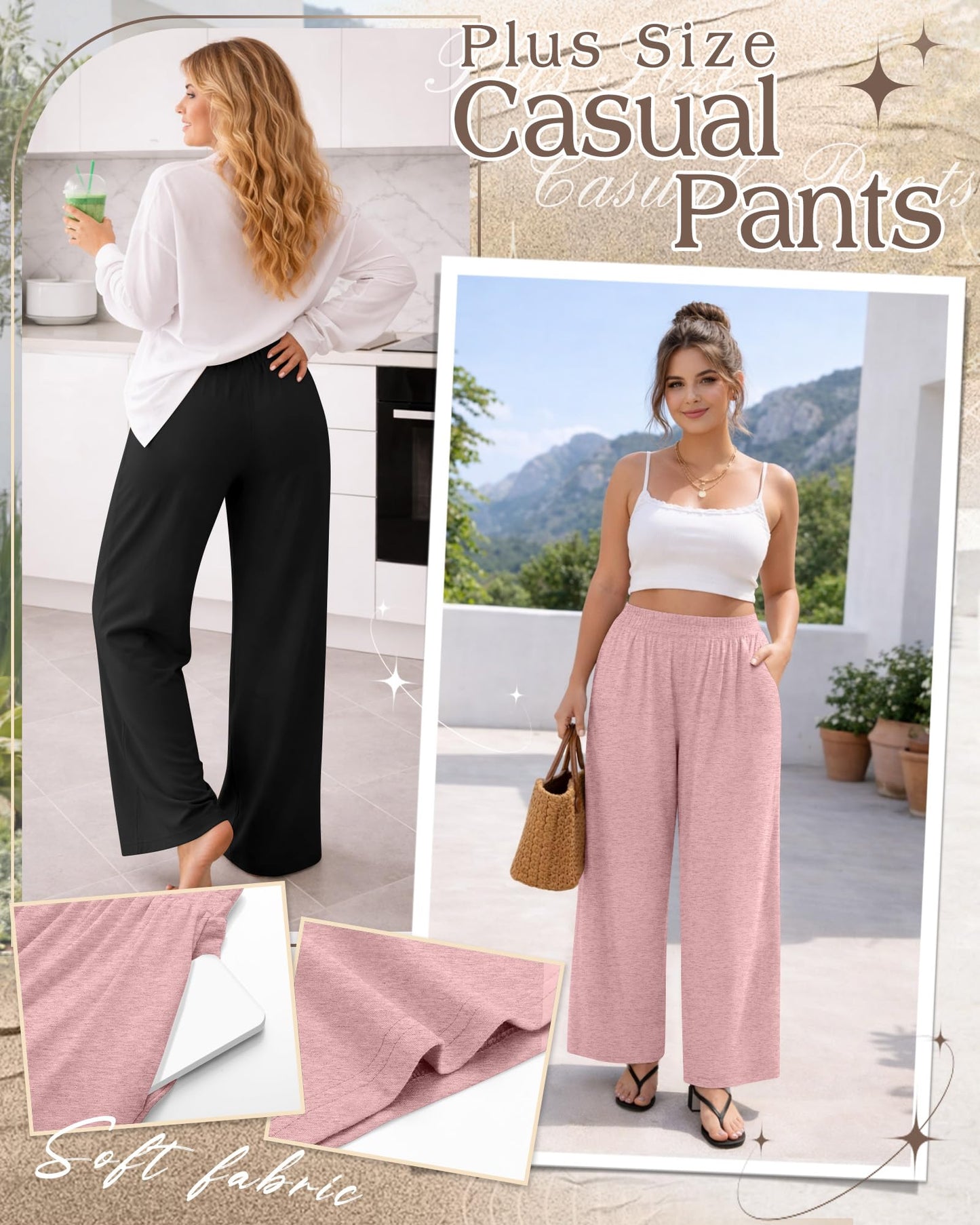Evervibe 3 Pack Women Plus Size Wide Leg Pants Loose Fit Palazzo Lounge Yoga Sweatpants High Waist Casual Pajamas Pants