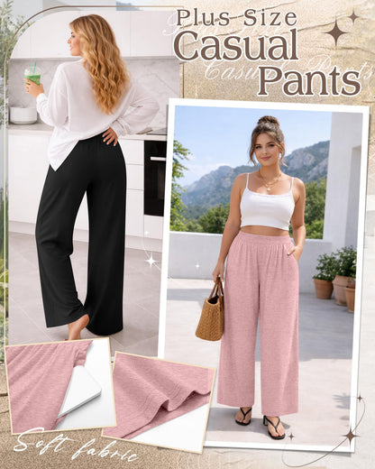 Evervibe 3 Pack Women Plus Size Wide Leg Pants Loose Fit Palazzo Lounge Yoga Sweatpants High Waist Casual Pajamas Pants