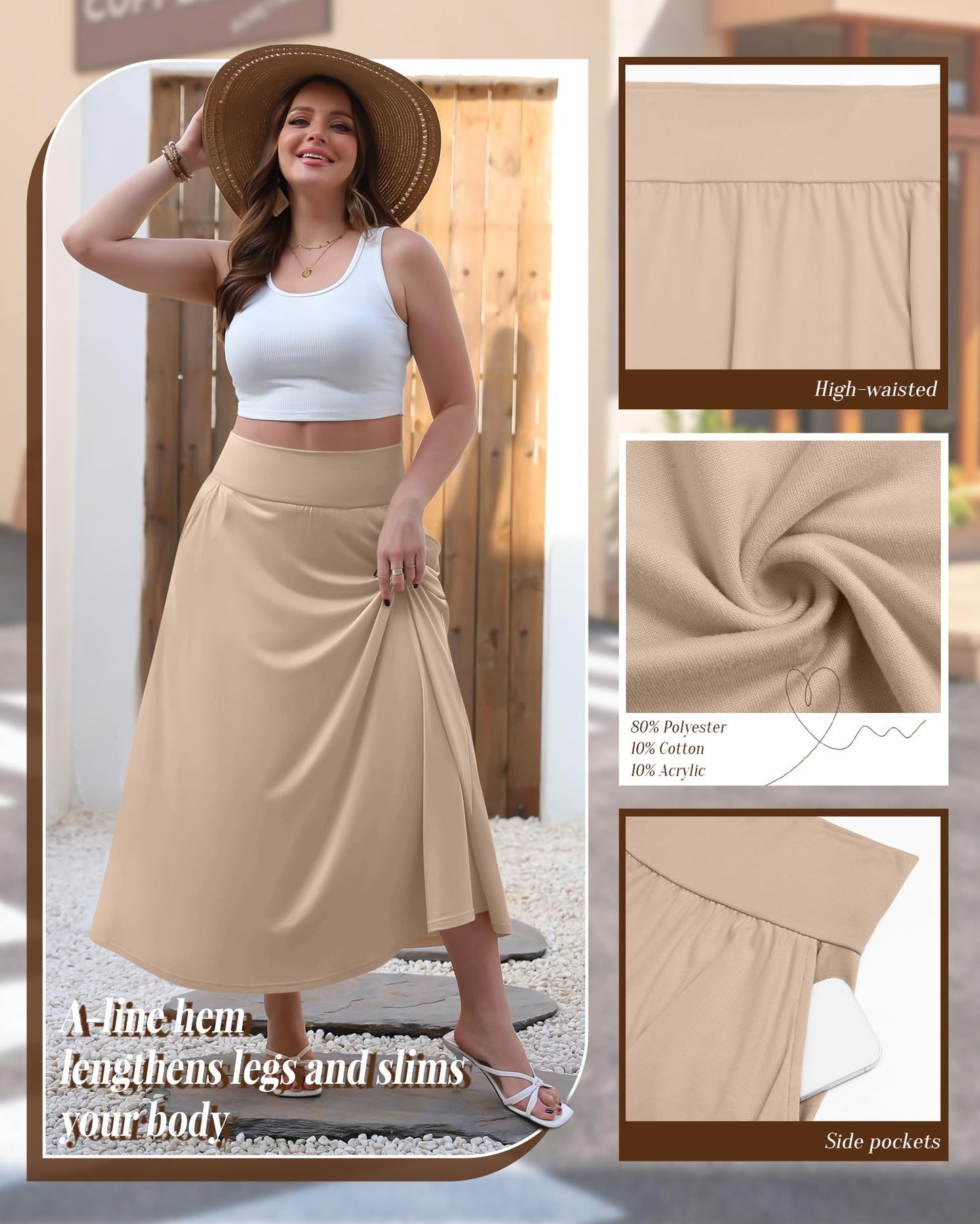 Plus Size Maxi Skirt for Curvy Women Pockets 2026 Ankle Length High Waisted Pleated Flowy a Line Summer Long Skirt
