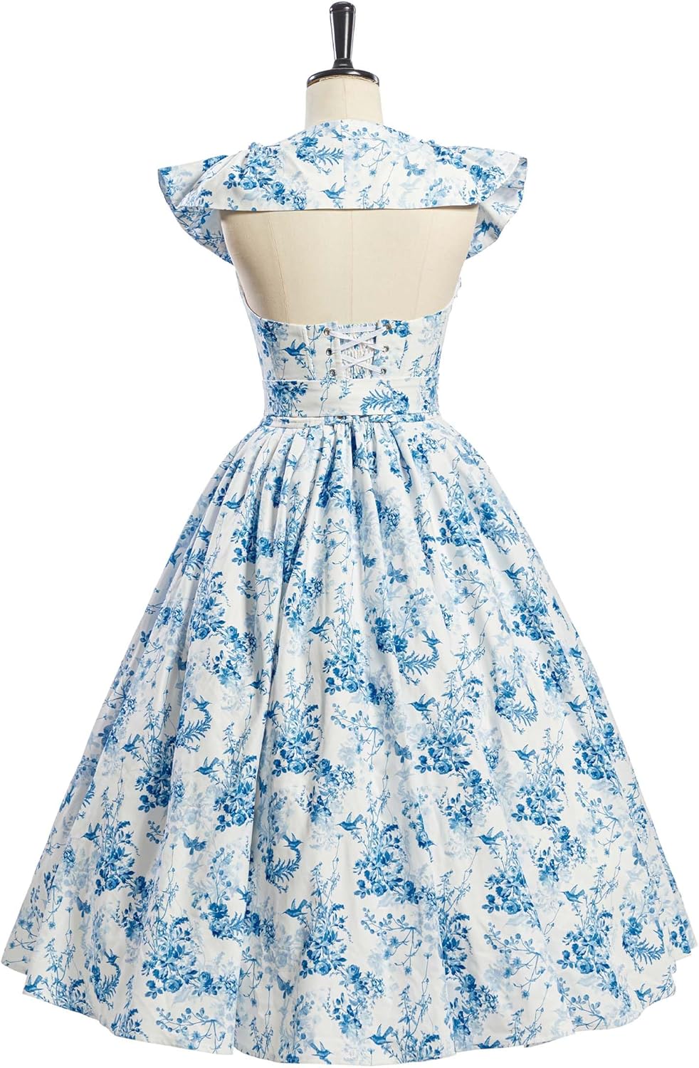 miccostumes Vintage 1950s Floral Print Dress with Adjustable Back & Belt Off-The-Shoulder Regular Sleeves Retro Swing Dress