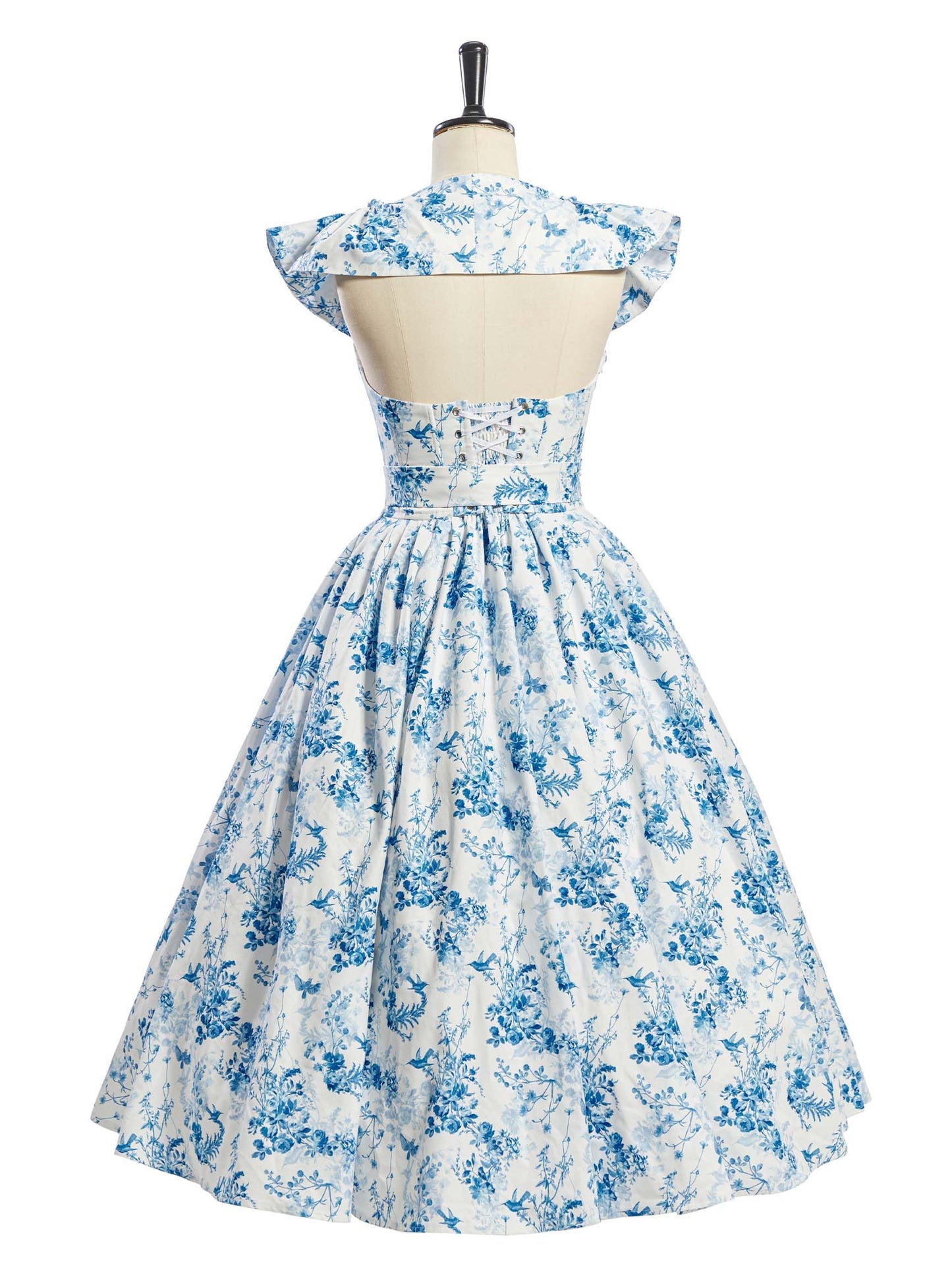 miccostumes Vintage 1950s Floral Print Dress with Adjustable Back & Belt Off-The-Shoulder Regular Sleeves Retro Swing Dress