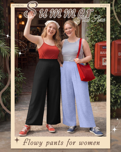 Evervibe 3 Pack Women Plus Size Wide Leg Pants Loose Fit Palazzo Lounge Yoga Sweatpants High Waist Casual Pajamas Pants