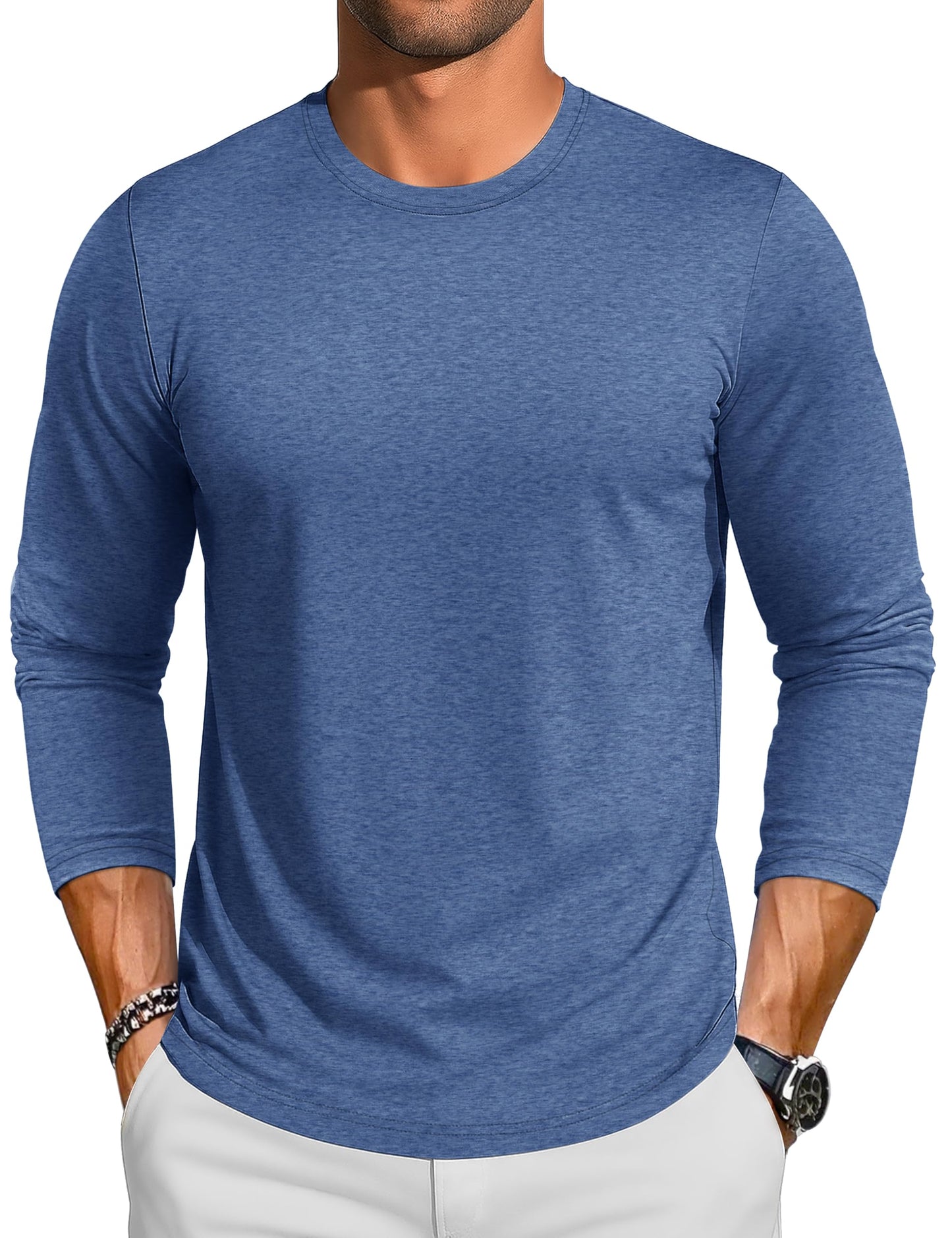 TACVASEN Long Sleeve Shirts for Men Cotton Soft Crew-Neck Moisture Wicking Mens Undershirt Comfort Solid Basic T Shirt