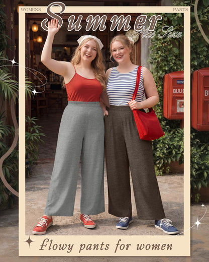 Evervibe 3 Pack Women Plus Size Wide Leg Pants Loose Fit Palazzo Lounge Yoga Sweatpants High Waist Casual Pajamas Pants