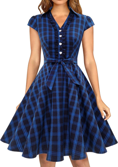 Wedtrend Women's 1950s Retro Rockabilly Dress Cap Sleeve Vintage Swing Dress