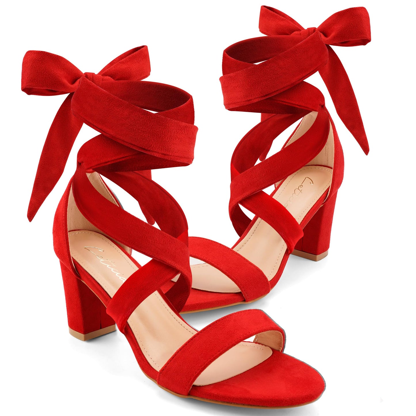Leticia Strappy Heels for Women Chunky Heel Sexy Open Toe Lace Up Block Heels Comfortable High Heeled Sandals for Women Dressy Summer