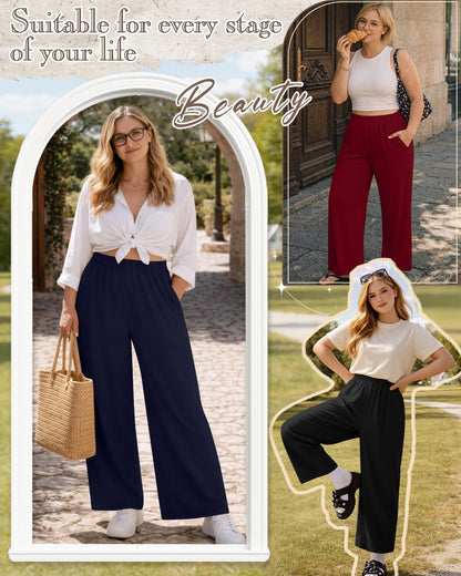 Evervibe 3 Pack Women Plus Size Wide Leg Pants Loose Fit Palazzo Lounge Yoga Sweatpants High Waist Casual Pajamas Pants