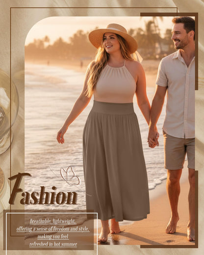 Plus Size Maxi Skirt for Curvy Women Pockets 2026 Ankle Length High Waisted Pleated Flowy a Line Summer Long Skirt