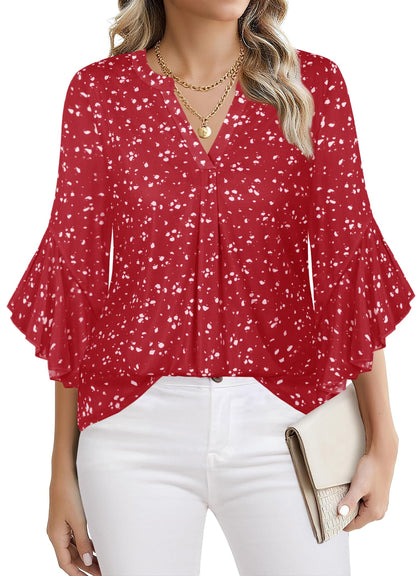 Ninedaily Womens Sparkly Tops 3/4 Sleeve Dressy Casual Sequin Blouses Double Layers Loose V Neck Shirt