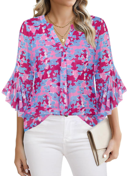 Ninedaily Womens Sparkly Tops 3/4 Sleeve Dressy Casual Sequin Blouses Double Layers Loose V Neck Shirt