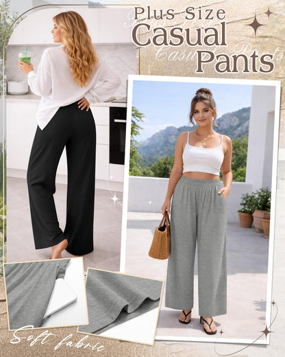 Evervibe 3 Pack Women Plus Size Wide Leg Pants Loose Fit Palazzo Lounge Yoga Sweatpants High Waist Casual Pajamas Pants