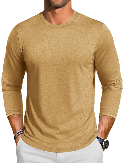 TACVASEN Long Sleeve Shirts for Men Cotton Soft Crew-Neck Moisture Wicking Mens Undershirt Comfort Solid Basic T Shirt