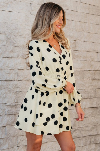 Polka Dot Surplice V-Neck Puff Sleeve Mini Dress