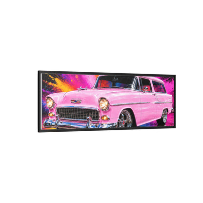 Pink Classic Station Wagon Canvas Print — Retro Car Wall Art, Framed Matte Multi‑Color Splash