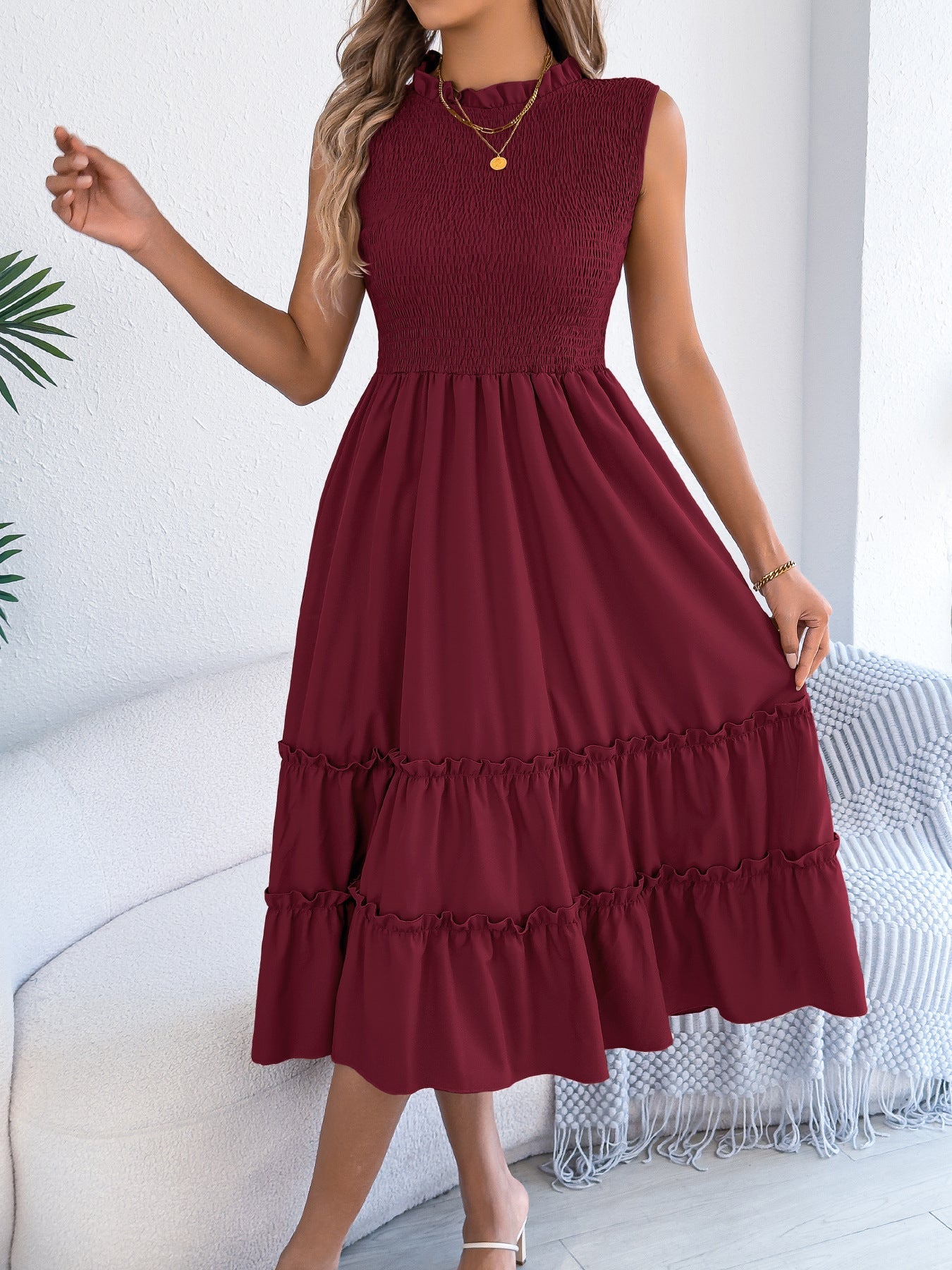 Smocked Sleeveless Tiered Dress