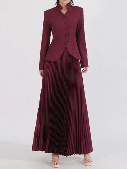 Button Up Long Sleeve Top and Pleated Skirt Set See size chart under “more details”