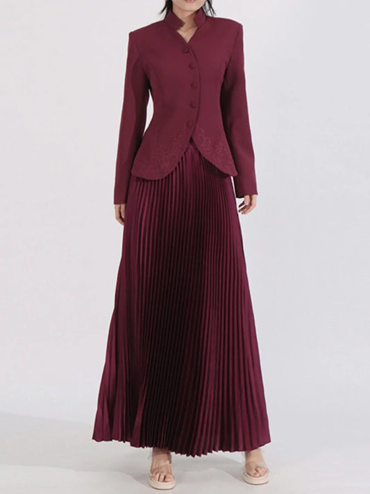 Button Up Long Sleeve Top and Pleated Skirt Set See size chart under “more details”