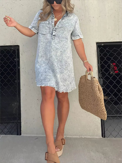 Full Size Raw Hem Short Sleeve Dress Plus Size