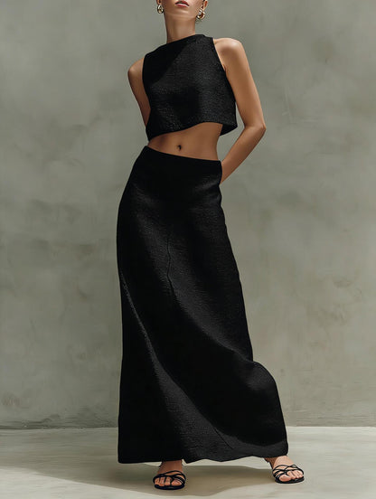 Summer Stylish Slimming Sleeveless Maxi Dress Elegant Two-Piece Set (see size chart under more details)