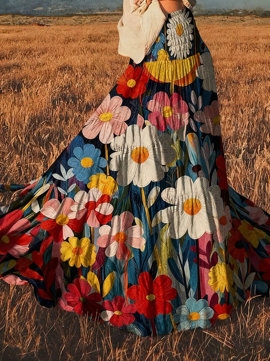 Floral Print Flowy Maxi Skirt See size chart under “more details”