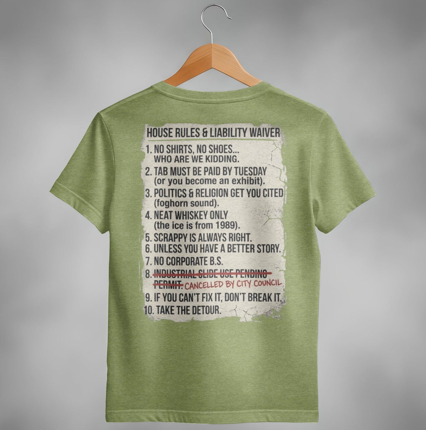 Scrappy Malone's Unofficial House Rules Tee - 100-Proof Bar Humor