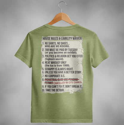 Scrappy Malone's Unofficial House Rules Tee - 100-Proof Bar Humor