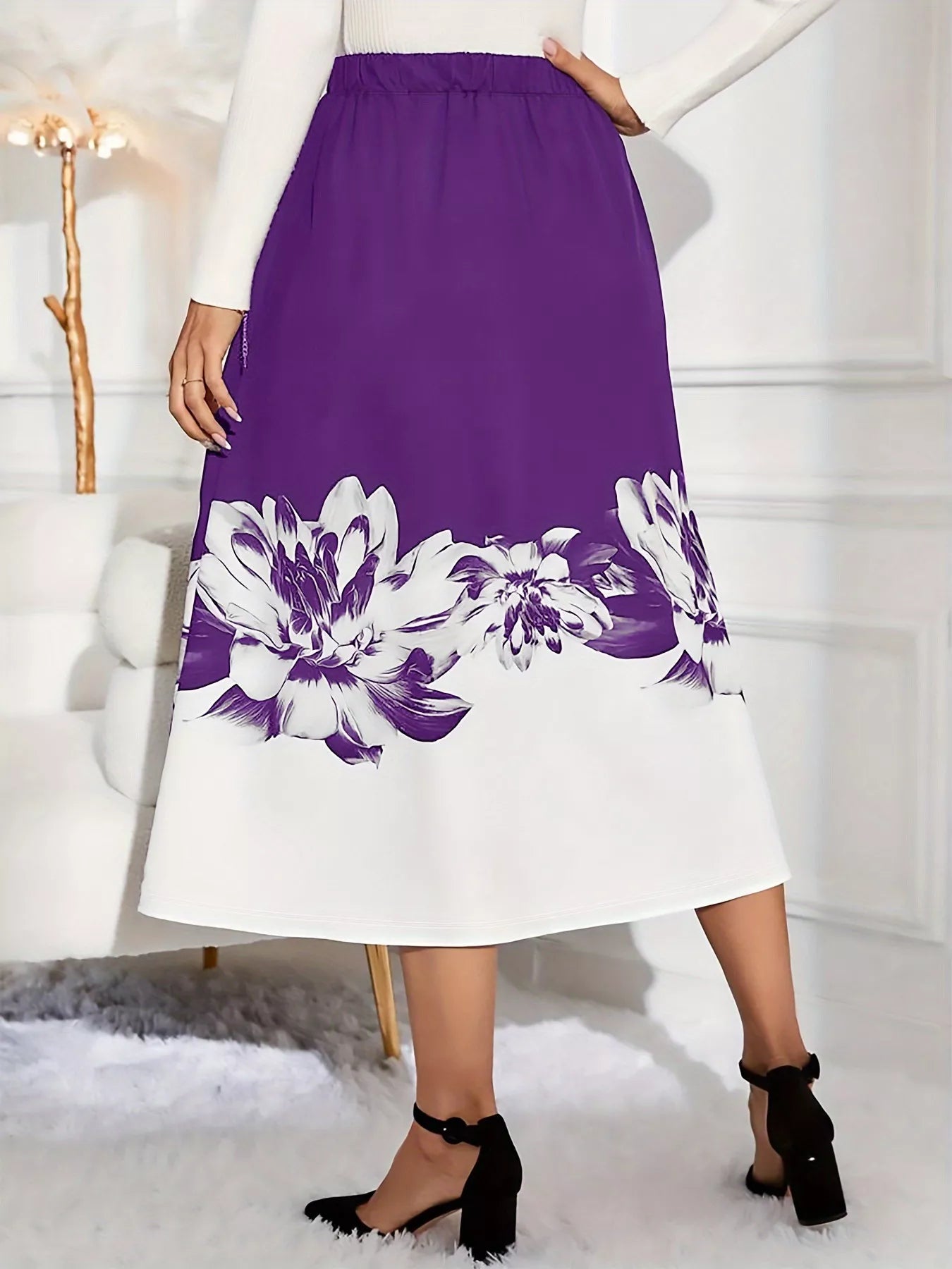 Floral Print A-Line Midi Skirt See size chart under “more details”