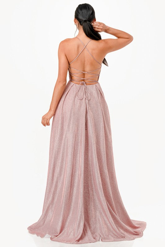 Back lace up glitter gown