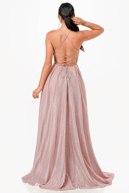 Back lace up glitter gown