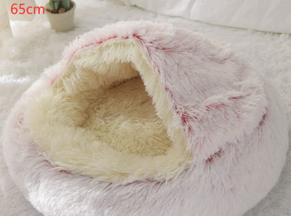 2-in-1 Round Plush Pet Bed for Dogs & Cats — Warm Winter House